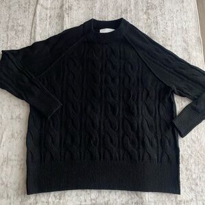 Aerie Unreal Cable Knit Crew Sweater Black XXS Oversized Cozy